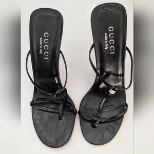 Gucci Black Leather Strappy Sandals